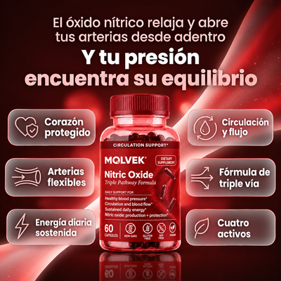 Molvek Óxido Nítrico Triple Vía, Reactiva tu Circulación Natural